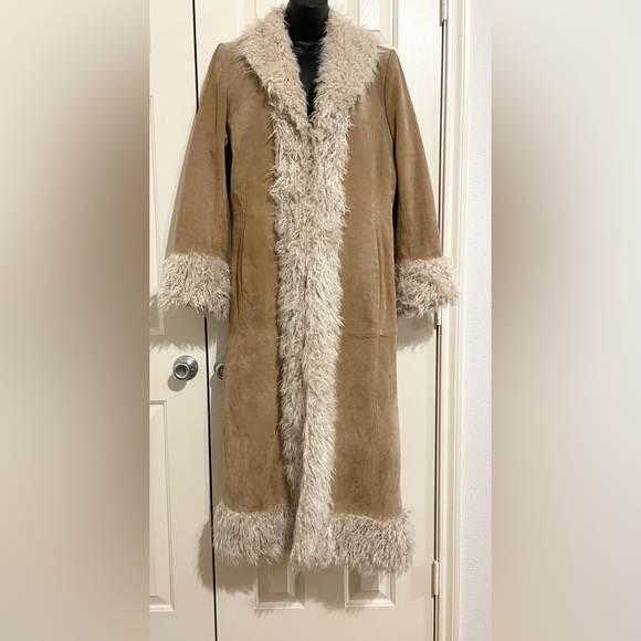 Vintage Penny Lane Leather Coat Faux Fur Giacca M - Picture 7 of 11